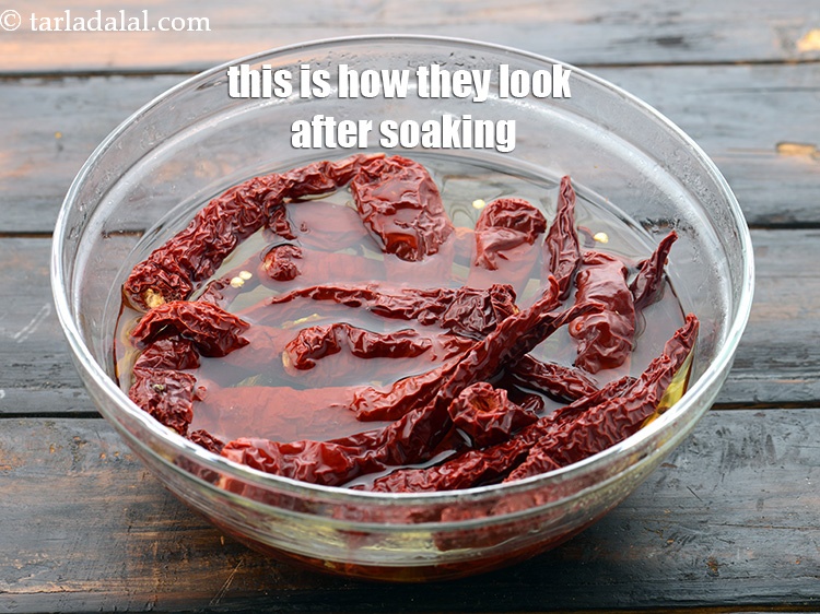 Step 8 – This is how the chillies look after soaking. They have turned soft and this helps …