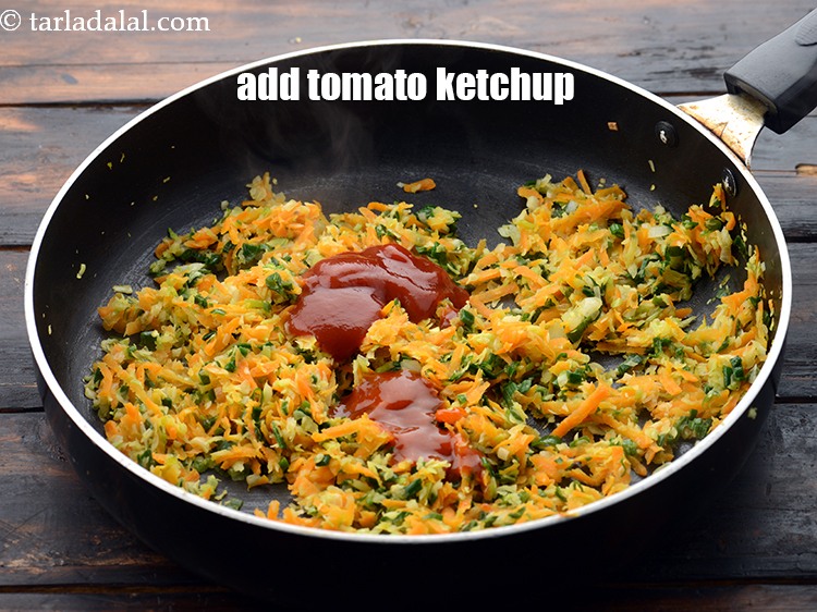 Step 11 – Add&nbsp;1 tbsp&nbsp;<a href="https://www.tarladalal.com/glossary-tomato-ketchup-tomato-sauce-181i">tomato ketchup</a>.&nbsp;