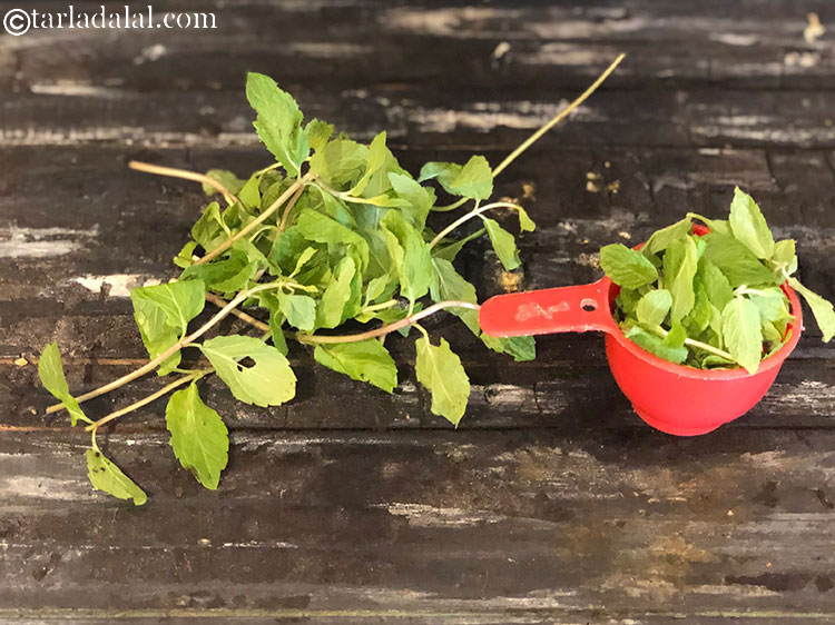 Step 2 – Take 1/4 cup mint leaves. Simply pull mint leaves off the stem.