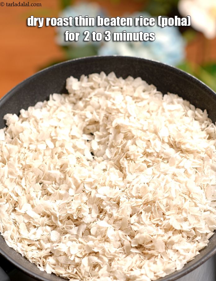 Step 1 – For preparing the <strong>poha chivda</strong>, heat a deep non-stick pan and dry roast the 3 …