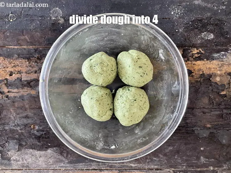 Step 13 – Divide the dough into 4 equal portions.