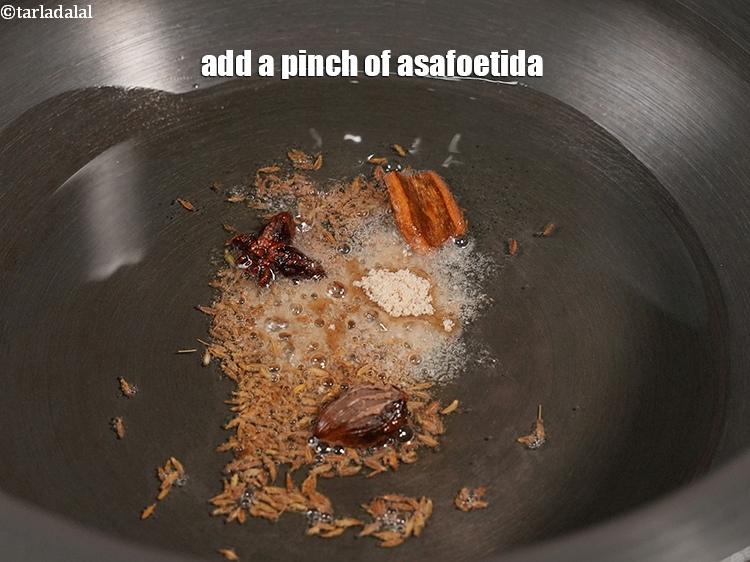 Step 8 – Add a pinch of&nbsp;<a href="https://www.tarladalal.com/glossary-asafoetida-hing-113i">asafoetida (hing)</a>.&nbsp;Hing is known for its digestive properties, helping to alleviate …