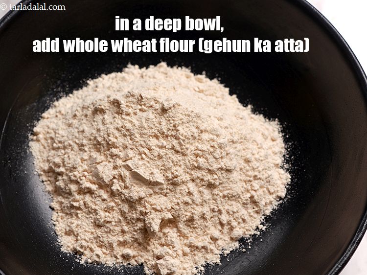 Step 3 – To make <strong>methi puri</strong>, in a deep bowl, add 1 cup <a href="https://www.tarladalal.com/glossary-whole-wheat-flour-gehun-ka-atta-gehun-ka-aata-429i">whole wheat flour …