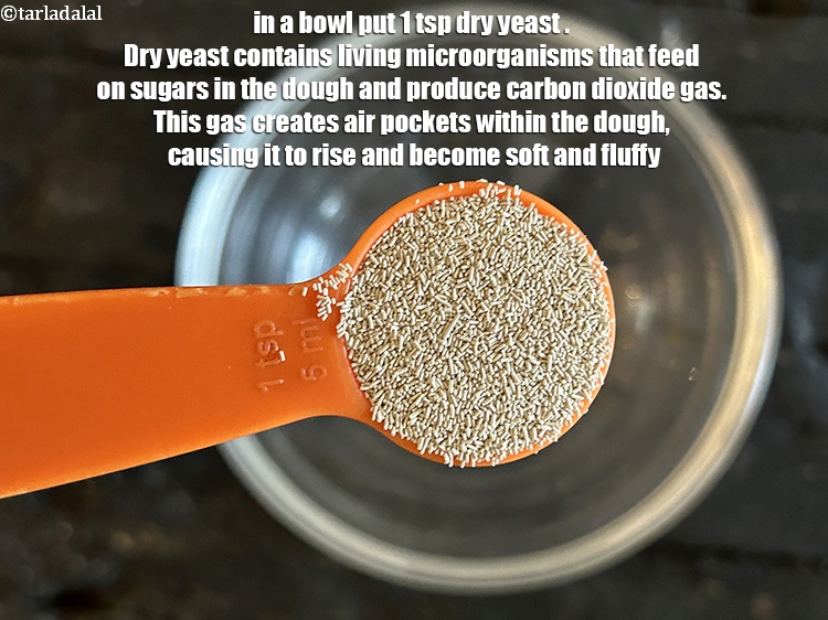 स्टेप 24 – एक कटोरी में १ टी-स्पून&nbsp;<a href=""https://www.tarladalal.com/glossary-dry-yeast-sukha-khamir-hindi-657i"">सूखा खमीर</a>&nbsp;डालें। सूखे खमीर में …