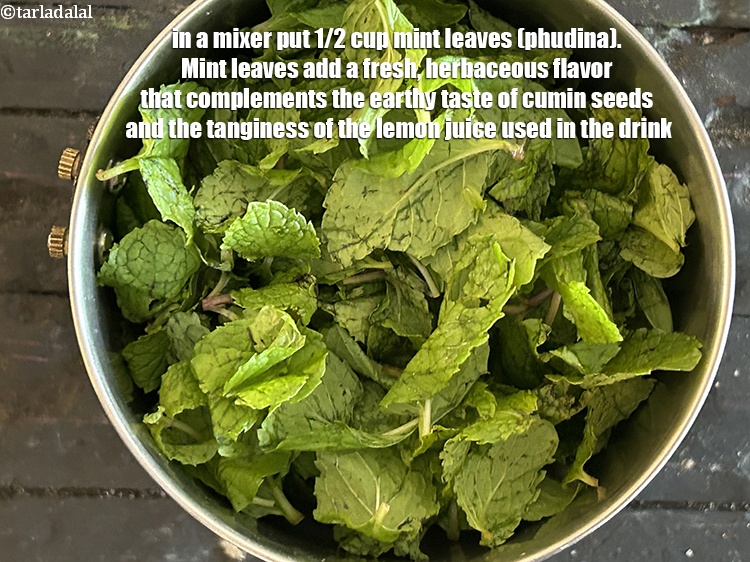 Step 3 – In a mixer put&nbsp;<meta charset="UTF-8" />1/2 cup&nbsp;<a href="glossary-mint-leaves-pudina-phudina-521i">mint leaves (phudina)</a>.&nbsp;Mint leaves add a fresh,&nbsp;herbaceous flavor …