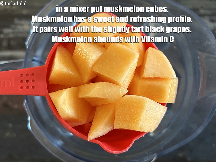 Step 14 – in a mixer put&nbsp;1 cup&nbsp;<a href="glossary-muskmelon-cubes-1664i">muskmelon (kharbooja) cubes</a>.&nbsp;Muskmelon, also known as cantaloupe, has a distinct …