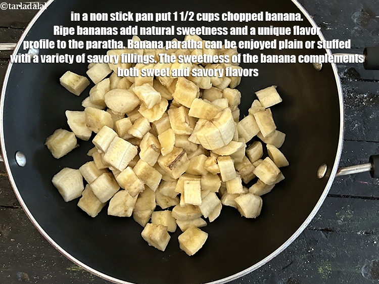 Step 20 – <meta charset="UTF-8" /> In a non stick pan put&nbsp;1 1/2 cups&nbsp;<a href="glossary-chopped-bananas-20i">chopped banana</a>.&nbsp;Ripe bananas add …