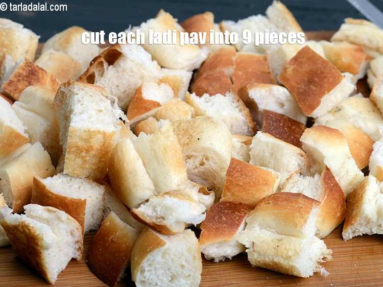 Step 4 – Cut each ladi pav into 9 pieces each using a sharp knife.