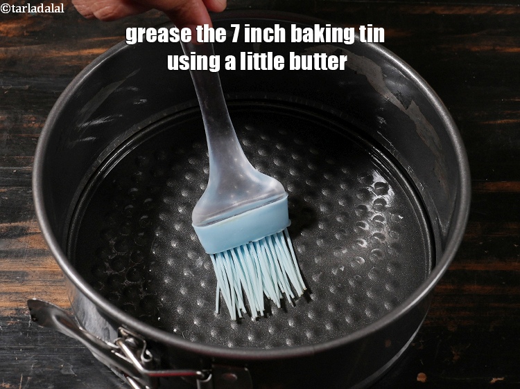 Step 3 – Grease the 7 inch baking tin using a little butter.&nbsp;