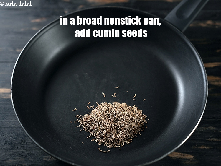 Step 3 – To make <strong>jhal muri masala</strong>, in a broad nonstick pan, add 2 tbsp <a href="https://www.tarladalal.com/glossary-cumin-seeds-jeera-zeera-381i">cumin …