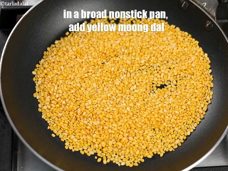 Step 3 – To make <strong>oats pongal</strong>, in a broad nonstick pan, add &frac12; cup <a href="https://www.tarladalal.com/glossary-yellow-moong-dal-split-yellow-gram-peeli-moong-dal-488i">yellow moong …