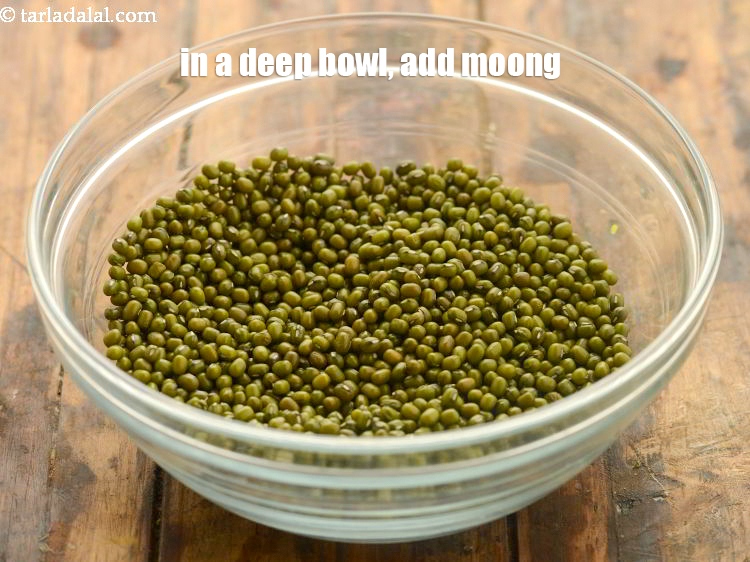 Step 3 – To make <strong>moong osaman recipe</strong>, in a deep bowl, add &frac34; cup <a href="https://www.tarladalal.com/glossary-mung-moong-moong-beans-whole-green-gram-821i">moong (whole …
