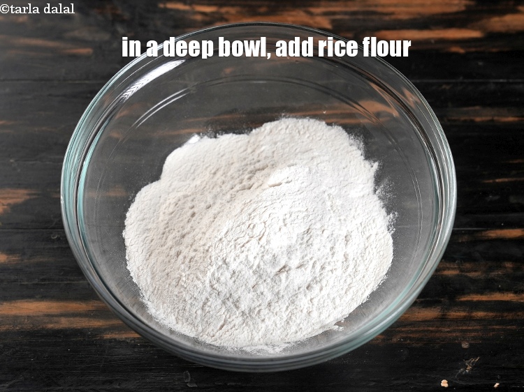Step 3 – To make the <strong>rice flour bread</strong>, in a deep bowl, add 2 cups <a href="https://www.tarladalal.com/glossary-rice-flour-chawal-ka-atta-534i">rice …