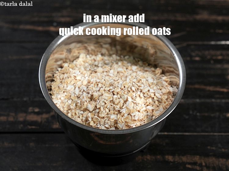 Step 3 – To make o<strong>ats murukku recipe</strong>, in a mixer add 1 cup <a href="https://www.tarladalal.com/glossary-quick-cooking-rolled-oats-rolled-oats-547i">quick cooking rolled …