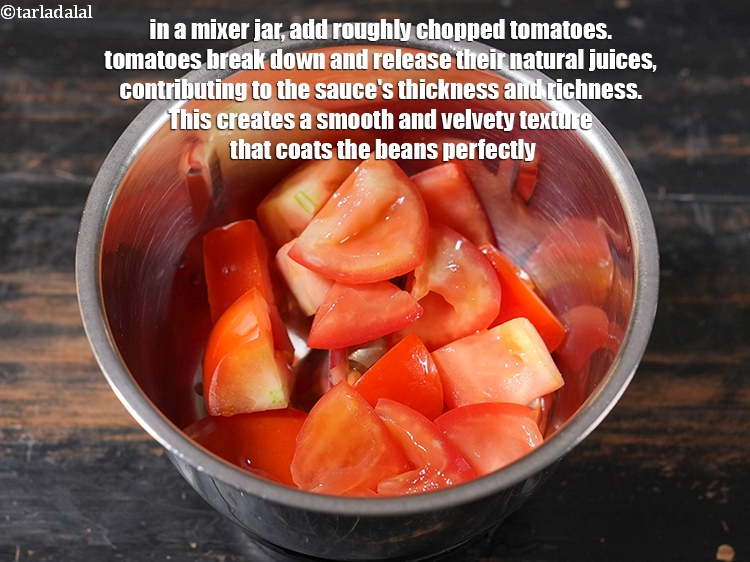 स्टेप 19 – मिक्सर जार में आधा कप मोटे कटे हुए टमाटर डालें। …