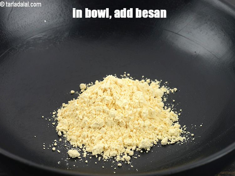 Step 30 – In a deep bowl, add 3 tbsp <a href="https://www.tarladalal.com/glossary-besan-chana-dal-flour-bengal-gram-flour-952i">besan (bengal gram flour)</a>.