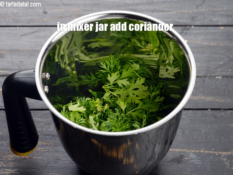 Step 3 – To make <strong>sukha bhel chutney powder</strong>, in a mixer jar add &frac12; cup <a href="https://www.tarladalal.com/glossary-coriander-dhania-kothmir-369i">coriander …