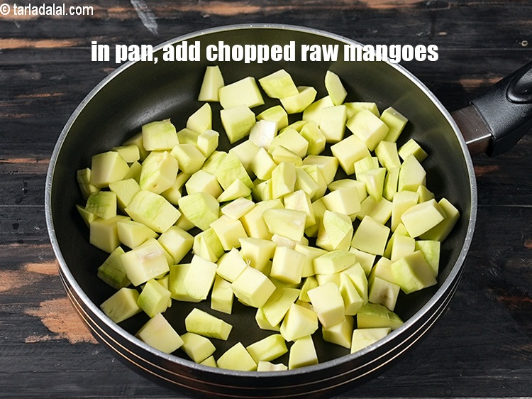 Step 3 – To make raw mango popsicles, in a pan, add 2 cups <a href="https://www.tarladalal.com/glossary-chopped-raw-mangoes-2032i">chopped raw mangoes</a>&nbsp;, …