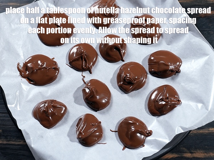 Step 37 – Place half a tablespoon of <a href="https://www.tarladalal.com/glossary-nutella-1288i">nutella hazelnut chocolate spread</a> on a flat plate lined …