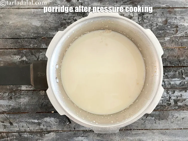 Step 41 – The porridge may look like having extra liquid but it will thicken once it comes …