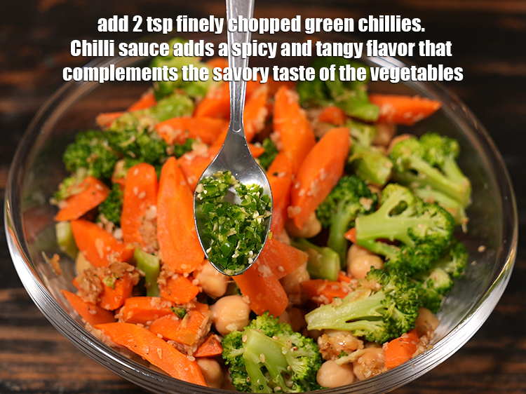 Step 19 – Add&nbsp;2 tsp finely <a href="https://www.tarladalal.com/glossary-chopped-green-chilli-820i">chopped green chillies</a>.&nbsp;Chilli sauce adds a spicy and tangy flavor that …