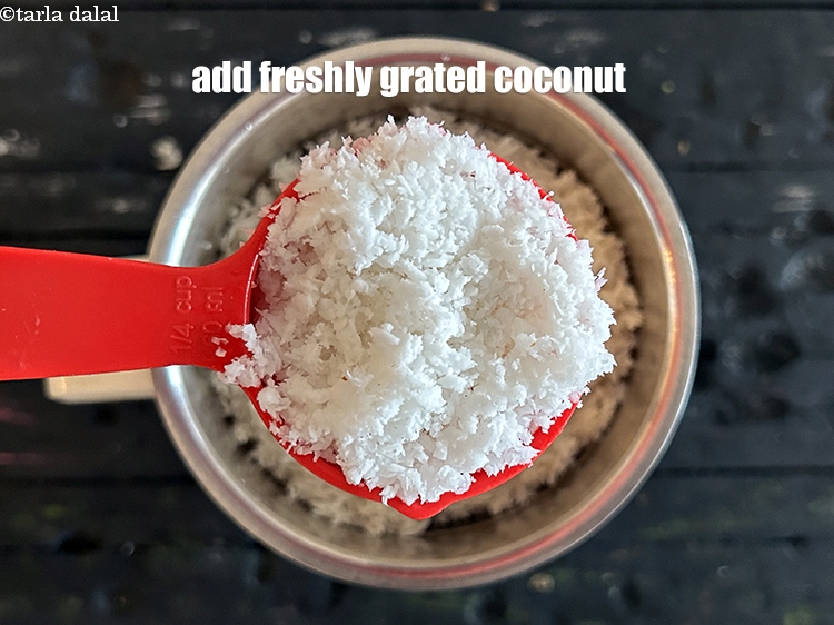 Step 12 – Add&nbsp;<meta charset="UTF-8" />1/4 cup&nbsp;freshly&nbsp;<a href="glossary-grated-coconut-852i">grated coconut</a>.