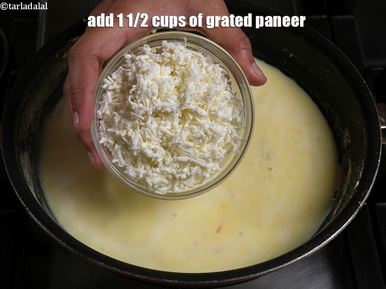 Step 13 – Add 1 1/2 cups of&nbsp;grated paneer,
