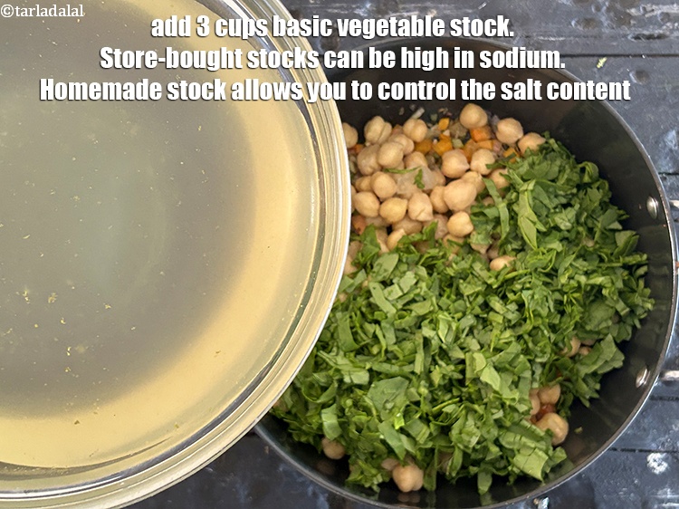 Step 12 – Add 3 cups <a href="basic-vegetable-stock-38556r">basic vegetable stock</a>.&nbsp;Store-bought stocks can be high in sodium. Homemade stock …
