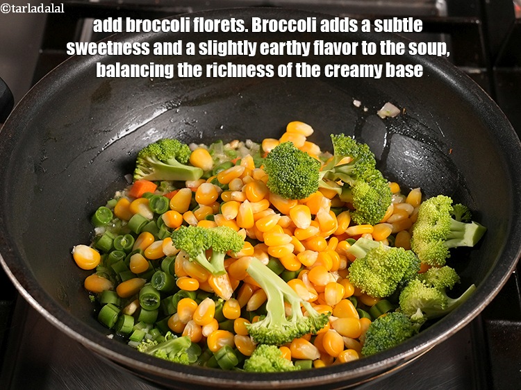 Step 12 – <p>Add ½ cup <a href="https://www.tarladalal.com/glossary-broccoli-florets-977i">broccoli florets</a>. Broccoli adds a subtle sweetness and a slightly earthy …