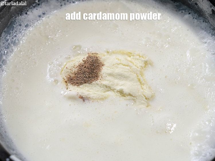 Step 12 – Add &frac14; tsp <a href="https://www.tarladalal.com/glossary-cardamom-powder-elaichi-powder-265i">cardamom (elaichi) powder</a>.