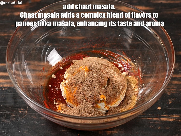 Step 12 – Add 1 tsp <a href="https://www.tarladalal.com/glossary-chaat-masala-300i">chaat masala</a>.&nbsp;Chaat masala adds a complex blend of flavors to paneer …