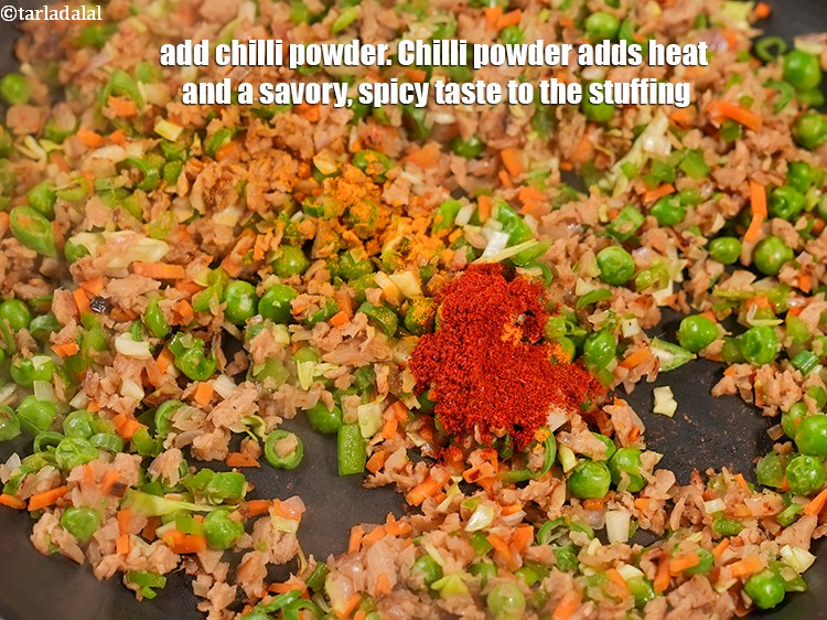 Step 12 – Add &frac12; tsp <a href="https://www.tarladalal.com/glossary-chilli-powder-red-chilli-powder-339i">chilli powder</a>. Chilli powder adds heat and a savory, spicy taste …
