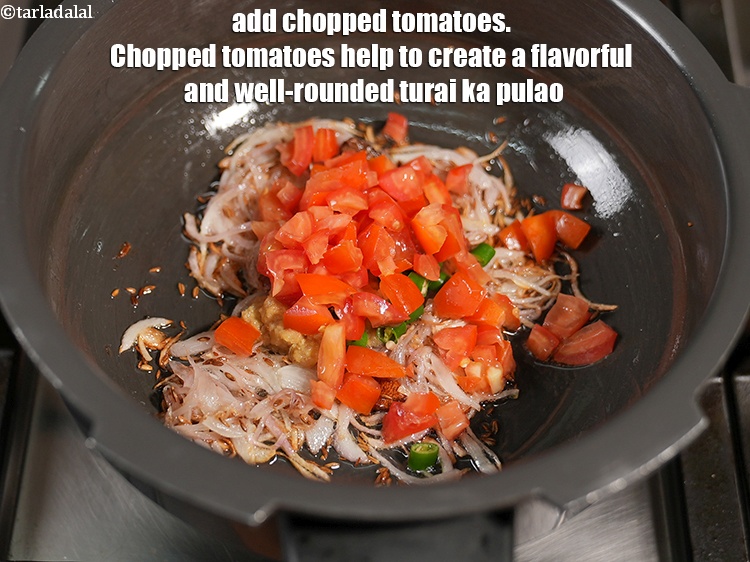 Step 12 – Add &frac12; cup <a href="https://www.tarladalal.com/glossary-chopped-tomatoes-779i">chopped tomatoes</a>. Chopped tomatoes help to create a flavorful and well-rounded …