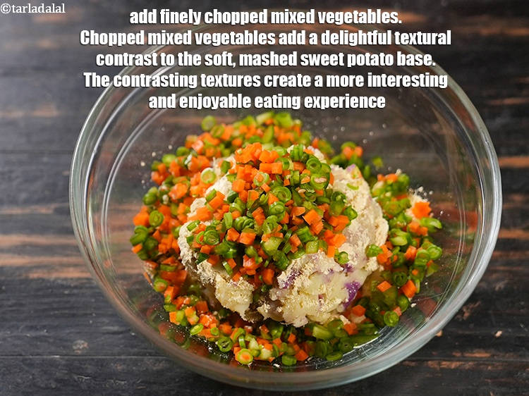Step 12 – Add &frac12; cup finely&nbsp;<a href="https://www.tarladalal.com/glossary-chopped-mixed-vegetables-782i">chopped mixed vegetables</a>. Chopped mixed vegetables add a delightful textural contrast …
