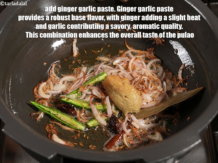 Step 12 – Add 1 tbsp <a href="https://www.tarladalal.com/glossary-ginger-garlic-paste-adrak-lehsun-ki-pate-adrak-lahsun-ki-paste-939i">ginger-garlic (adrak-lehsun) paste</a>. Ginger garlic paste provides a robust base flavor, …