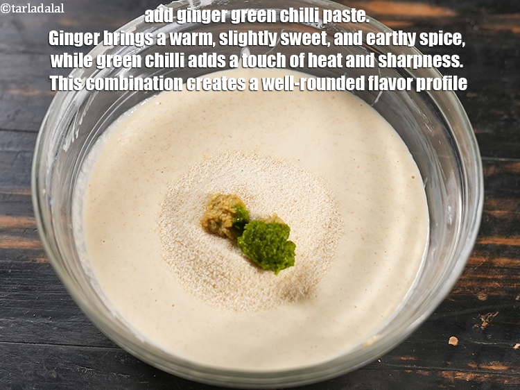 Step 13 – Add 1 tsp <a href="https://www.tarladalal.com/glossary-ginger-adrak-453i">ginger (adrak)</a>&nbsp;<a href="https://www.tarladalal.com/glossary-green-chilli-paste-hari-mirch-ki-paste-mirchi-paste-333i">green chilli paste</a>. Ginger brings a warm, slightly sweet, …