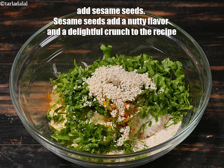 Step 12 – Add 1 tbsp <a href="https://www.tarladalal.com/glossary-sesame-seeds-til-gingelly-seeds-612i">sesame seeds (til)</a>. Sesame seeds add a nutty flavor and a …