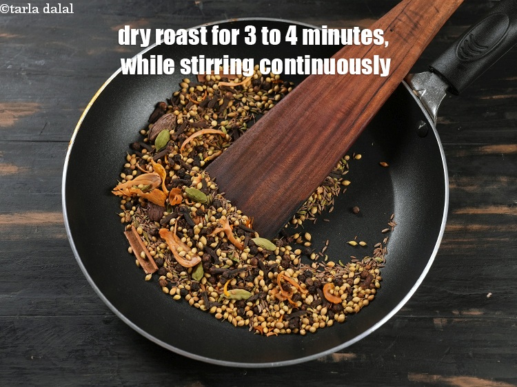 Step 12 – Dry roast on a medium flame for 3 to 4 minutes, while stirring continuously.