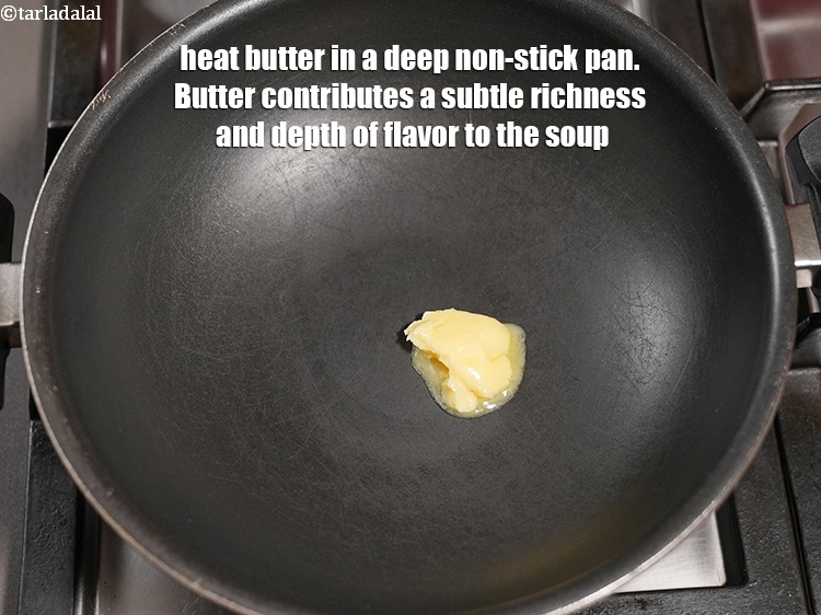 Step 12 – Heat 2 tsp <a href="https://www.tarladalal.com/glossary-butter-makhan-233i">butter</a> in a deep non-stick pan. Butter contributes a subtle richness …