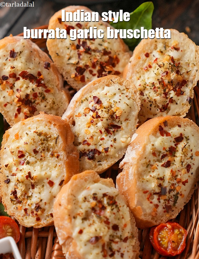 Step 12 – Serve<strong> burrata cheese and garlic crostini recipe | Indian style burrata garlic bruschetta | cheese …