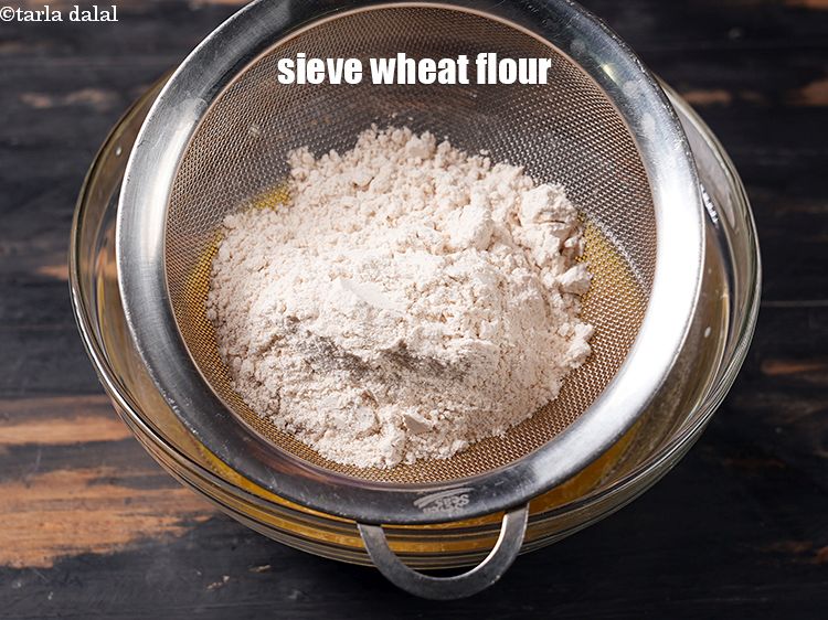 Step 12 – Sieve &frac12; cup wheat flour.