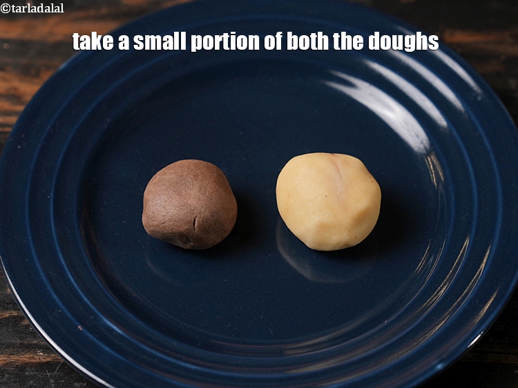 Step 12 – Take a small portion of both the doughs.