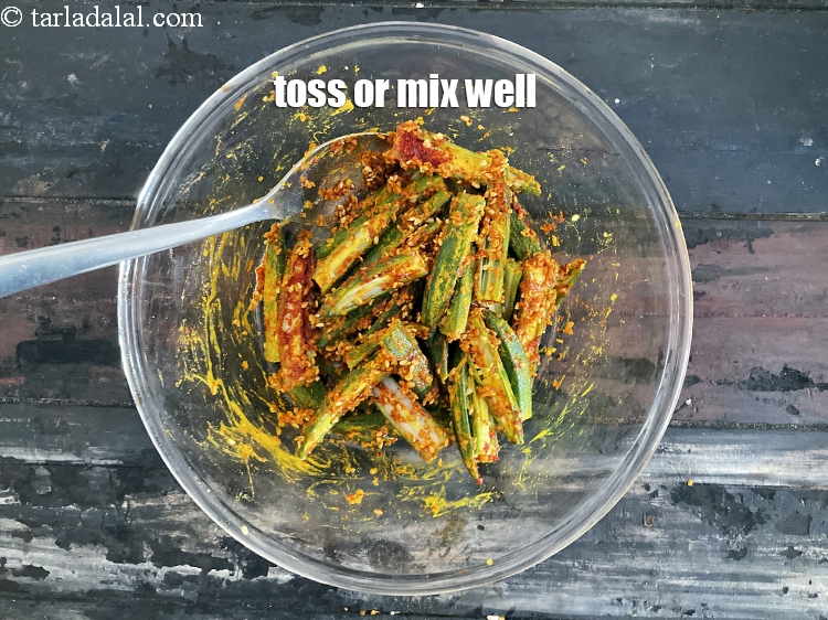 Step 20 – Toss <strong>bhindi til ka achar | Indian</strong>&nbsp;<strong>bhindi ka achar |&nbsp;ladies finger pickle |&nbsp;</strong>well.