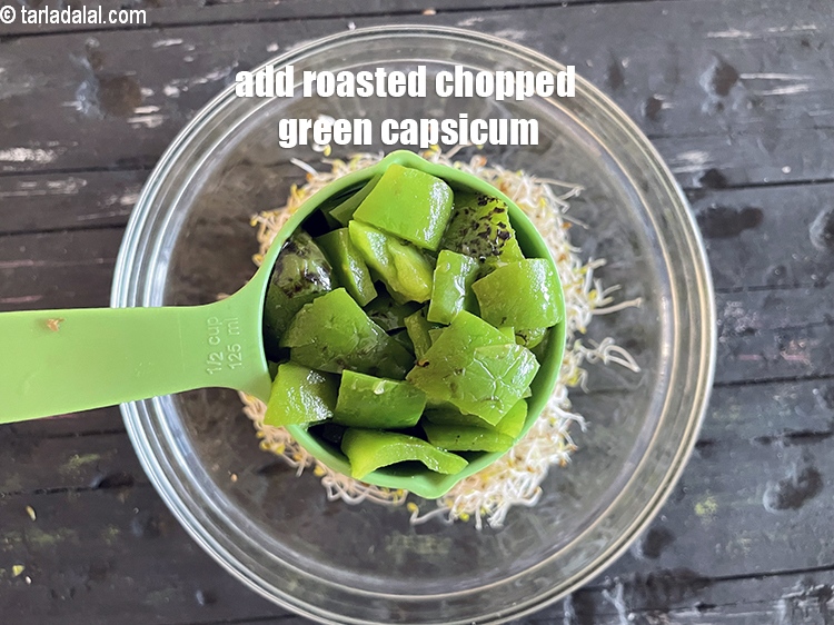 Step 24 – Add 1/4 cup &nbsp;roasted green capsicum ( bell peppers).&nbsp;