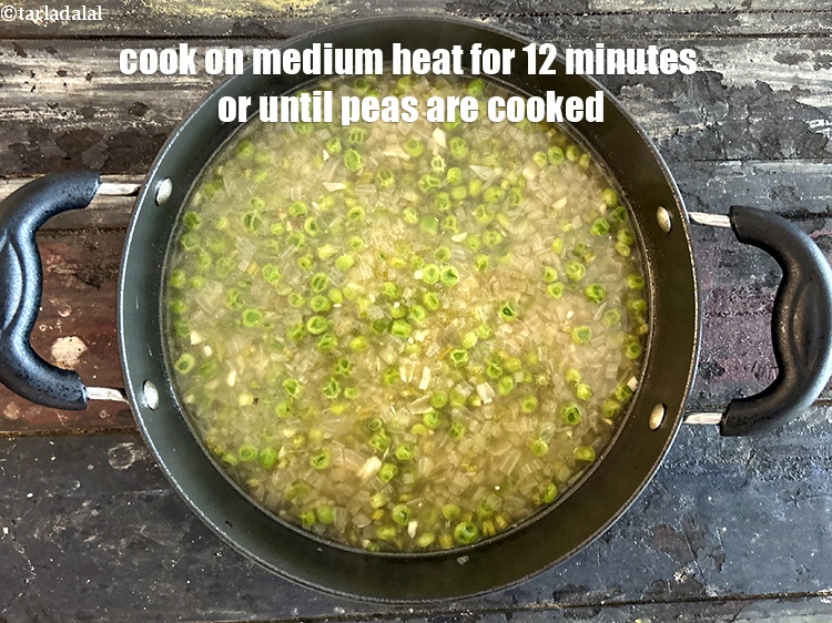 Step 14 – Cook on medium heat for 12 minutes or till the peas are cooked.