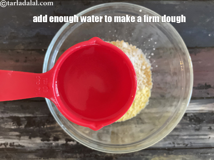 Step 14 – Add enough water to make a firm dough. We used 1/4 cup water and then …