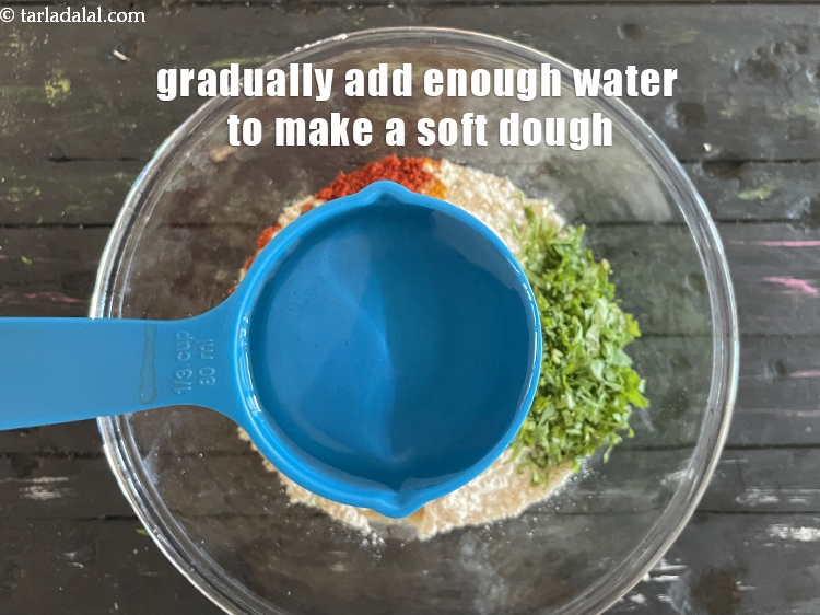 Step 12 – Gradually add enough water to make a soft dough. We added 1/3 rd cup&nbsp;water first …