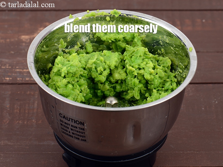 Step 23 – Blend them coarsely. This is how boiled and coarsely crushed frozen green peas looks like.