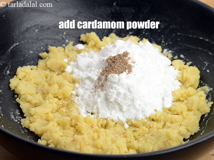 Step 12 – Add &frac14; tsp <a href="https://www.tarladalal.com/glossary-cardamom-powder-elaichi-powder-265i">cardamom (elaichi) powder</a>.