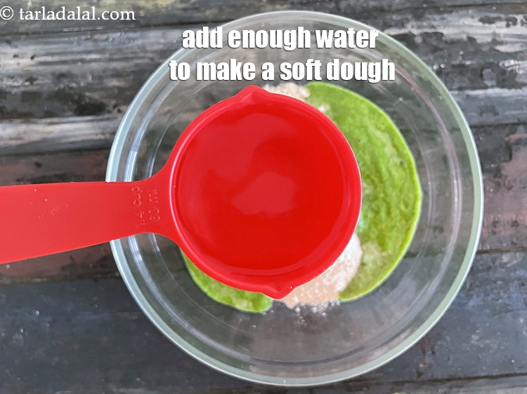 Step 14 – Add enough water to make a soft dough. We added 1/4 cup water first and …